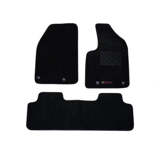 Black carpet floor mats set, 3 pieces, contoured fit with logo patch