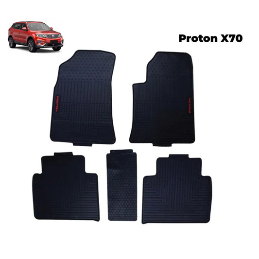 Black rubber car floor mats set with textured grip and raised grooves