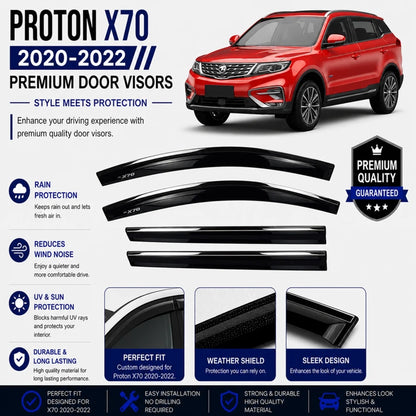 Proton X70 TXR Air Press With Chrome Strip (2020-2026) – Door Visor Deflectors Set