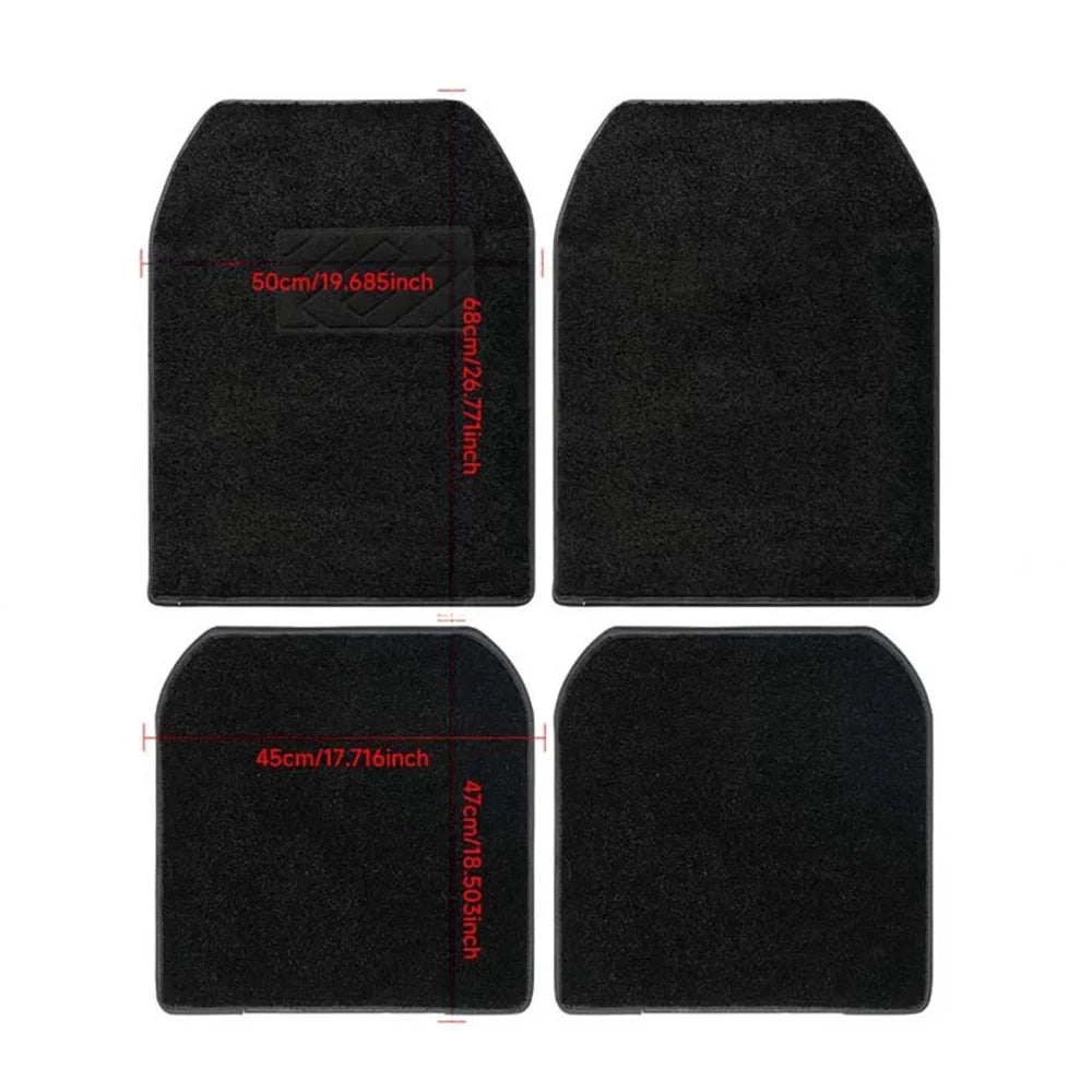 Set of 4 black rectangular car floor mats with fiber-optic star light finish