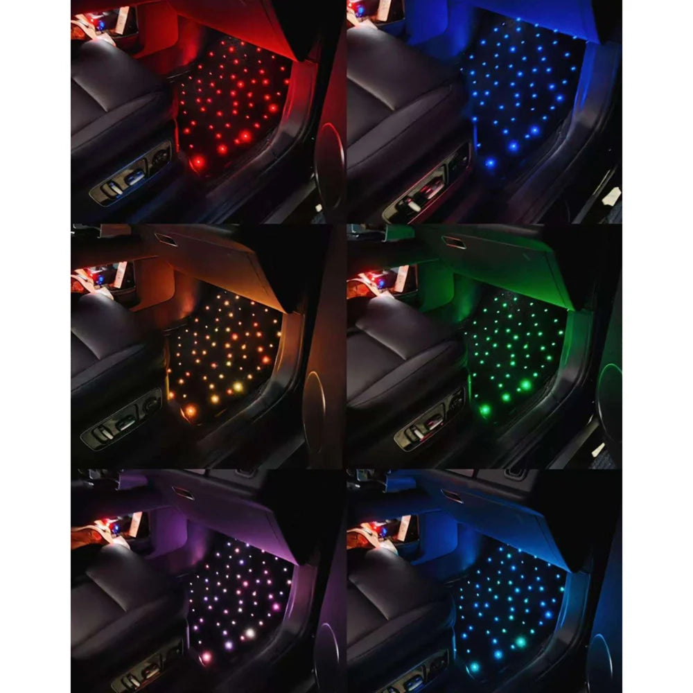 RGBW car floor mat set with multi-color glowing fiber-optic star lights