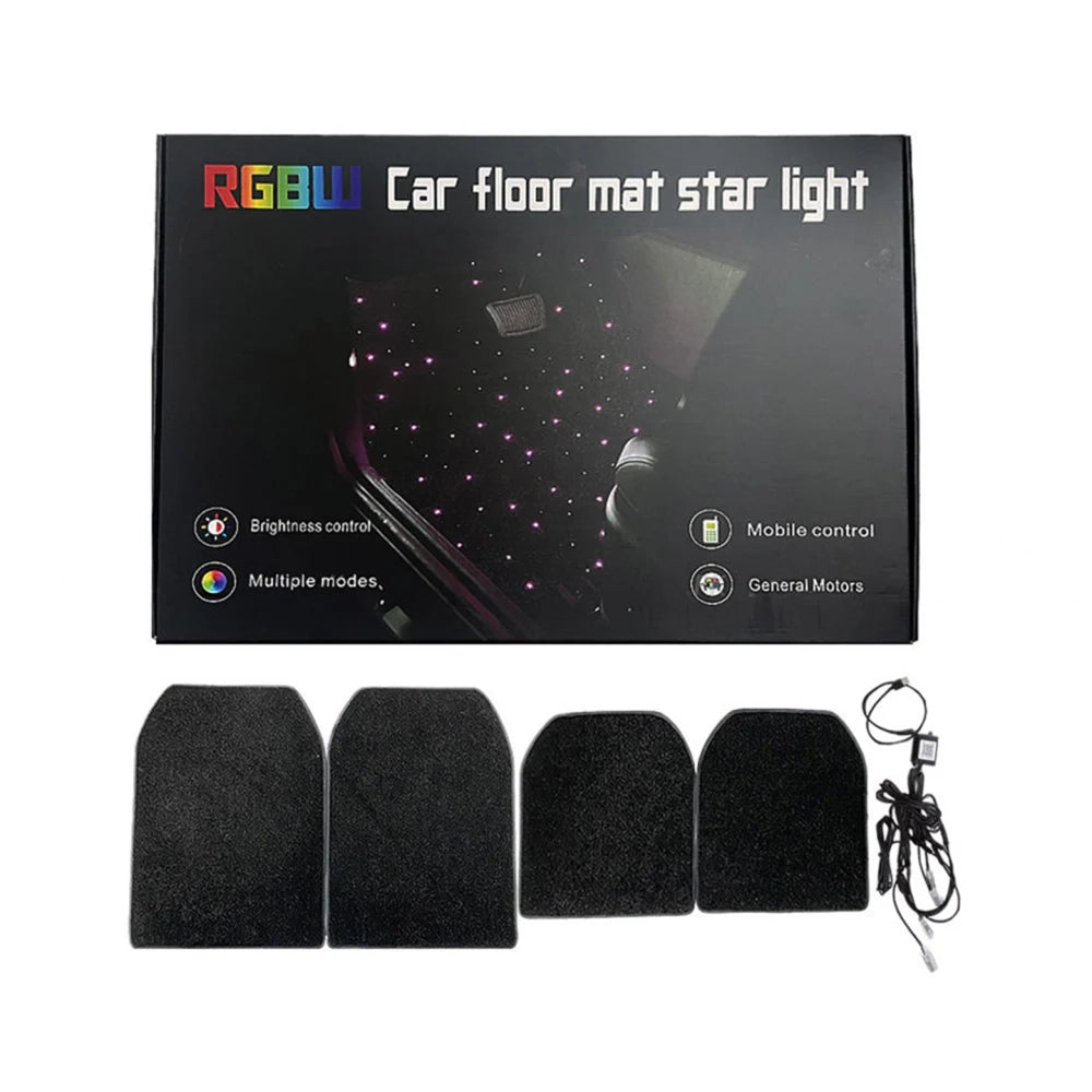 Universal car floor mat set, 4 black fiber-optic star lights with control cable