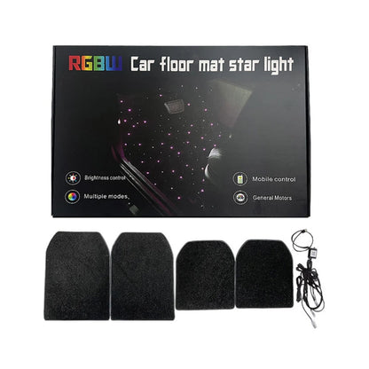 Universal car floor mat set, 4 black fiber-optic star lights with control cable