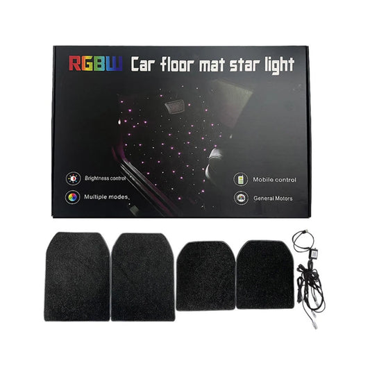 Universal car floor mat set, 4 black fiber-optic star lights with control cable