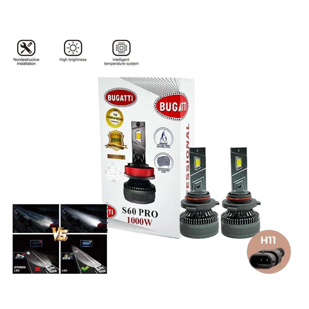 Bugatti S60 PRO LED Headlight Bulb 1000W 10000LM 6500K