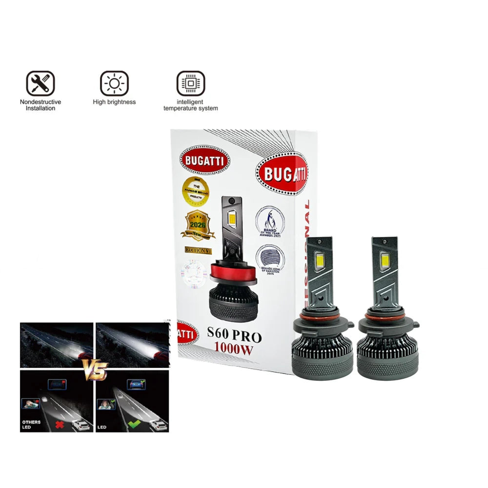 Bugatti S60 PRO LED Headlight Bulb 1000W 10000LM 6500K