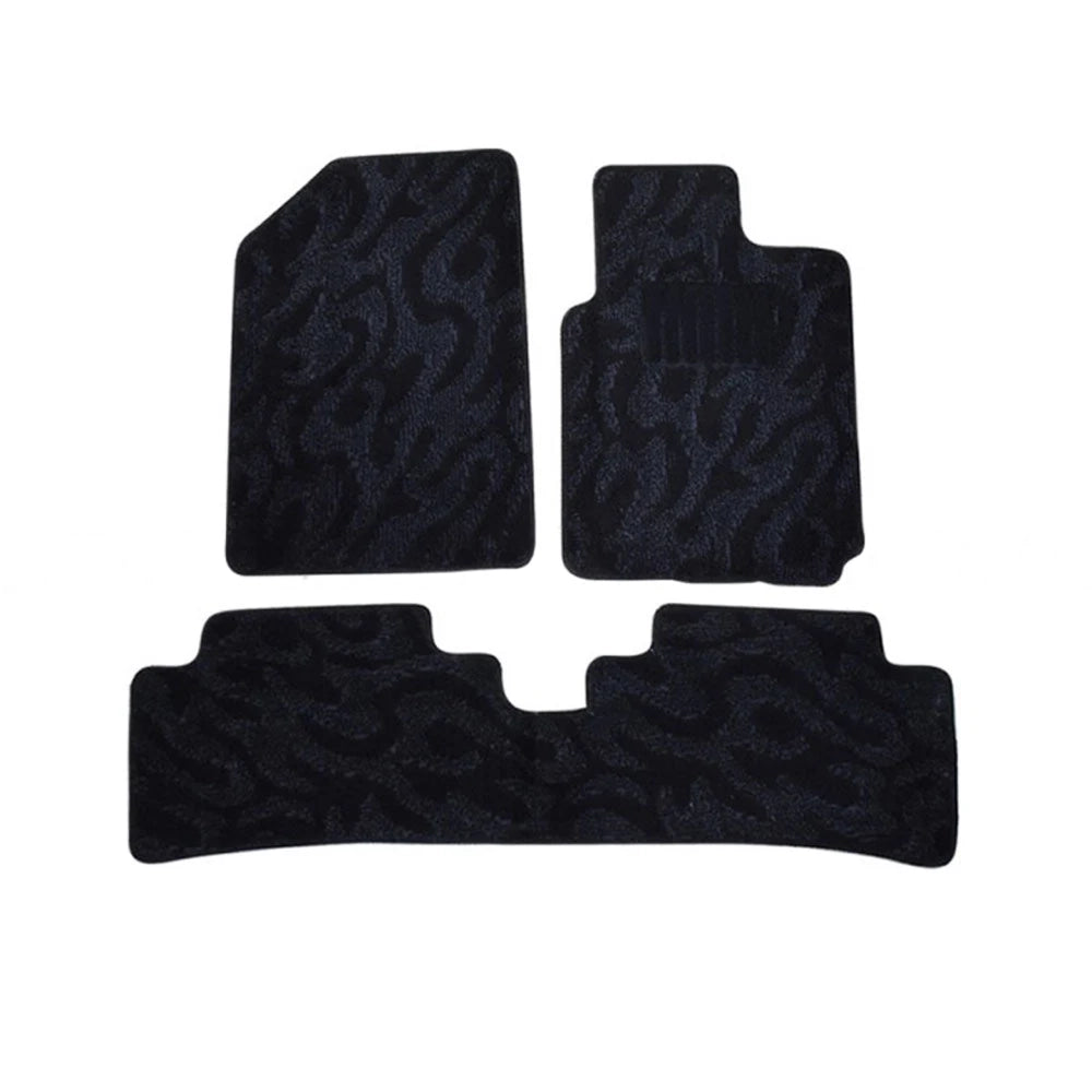 Black carpet floor mats set of 3, textured pattern with cutout driver shape