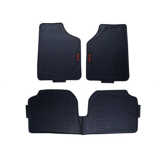 Black rubber car floor mats set with Alto logo, four-piece
