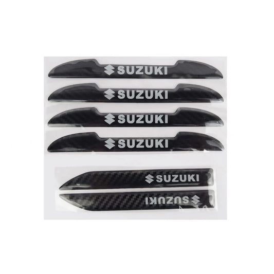 Carbon-fiber door edge guards with SUZUKI logos, 6-piece set