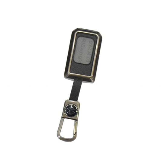 Metallic grey key cover with black insert and key ring holder