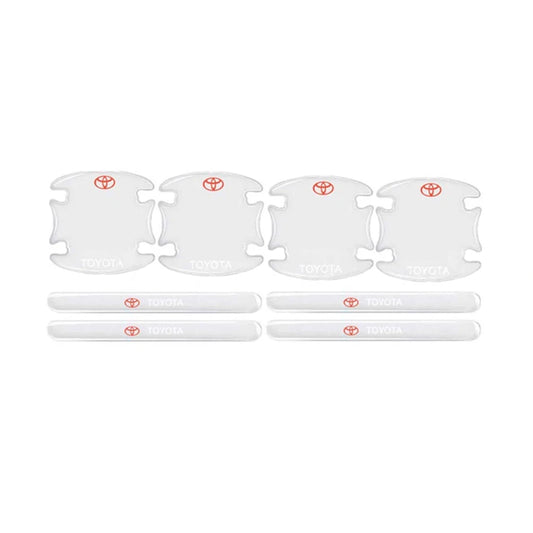 Toyota door handle protector set, clear cutouts and 8 handle strips with logos