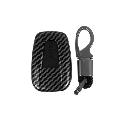 Carbon-fiber style key cover with key ring, dark textured case