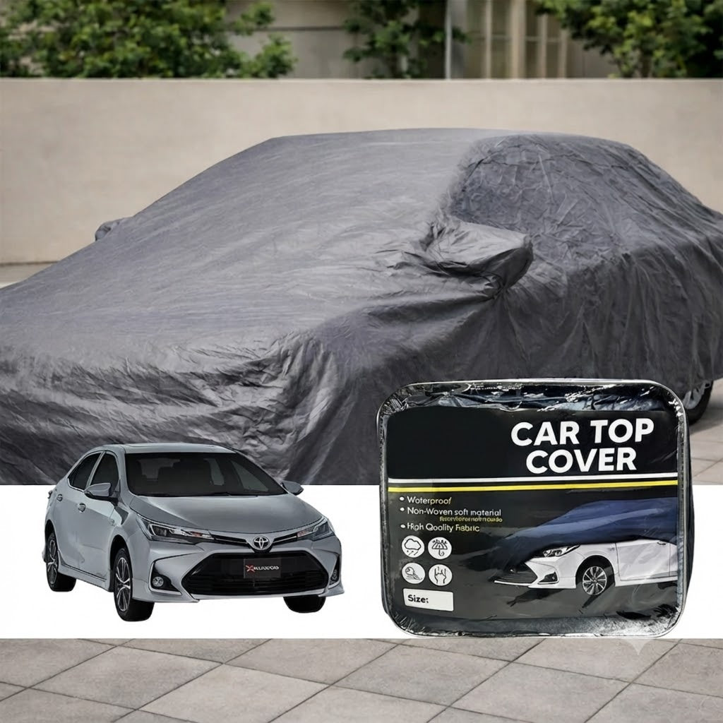 Gray waterproof non-woven car top cover for Toyota Corolla 2014-22, with label bag