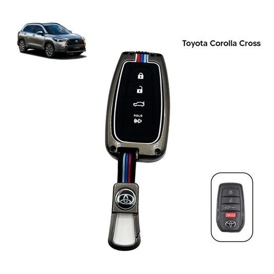 Key fob metal cover with Toyota emblem on a flip key