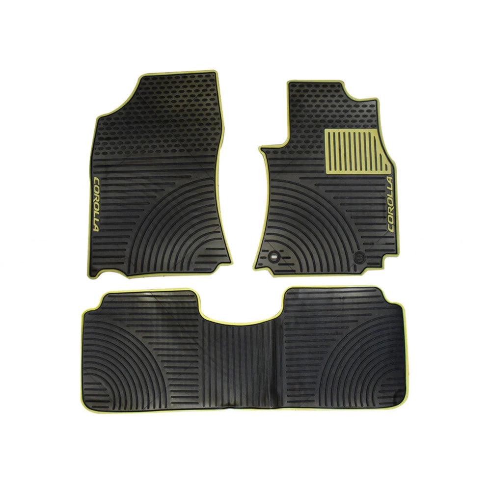 Black PVC rubber floor mat set (3-piece) with textured tread and channels
