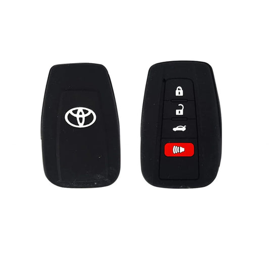 Black silicone key cover with Toyota logo and lock, unlock, trunk icons