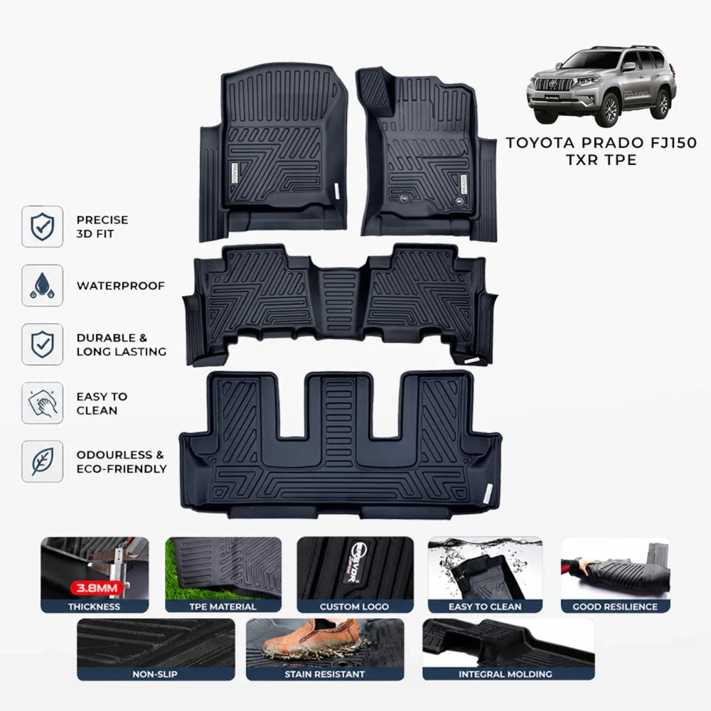 Toyota Prado FJ150 2013-21 TXR 5D TPE Floor Mats Premium