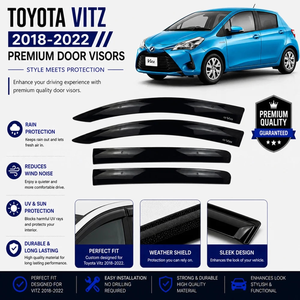 Toyota Vitz TXR Air Press Without Chrome (2017-2026) – Black Door Visor Deflectors Set