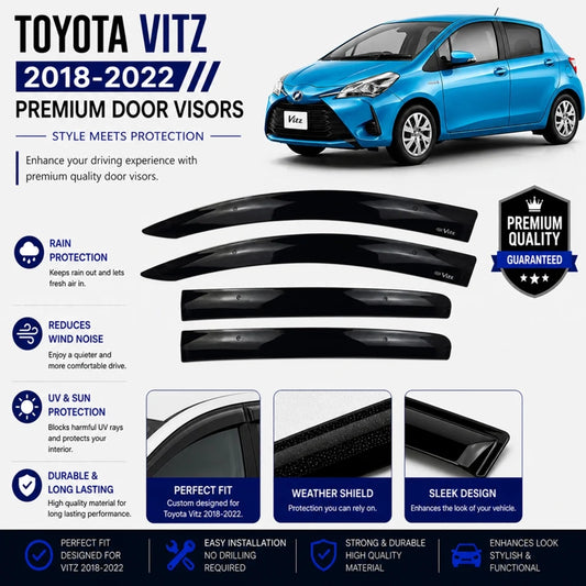 Black car door visor deflectors set with rain and wind protection, low-profile look