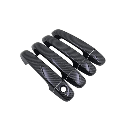 Carbon fiber-style door handle covers, black set of four with round mounting holes