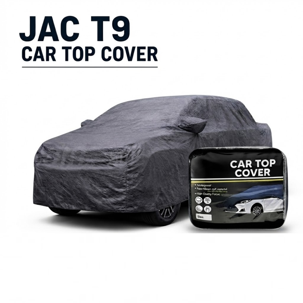 Waterproof gray non-woven car top cover, draped over a vehicle