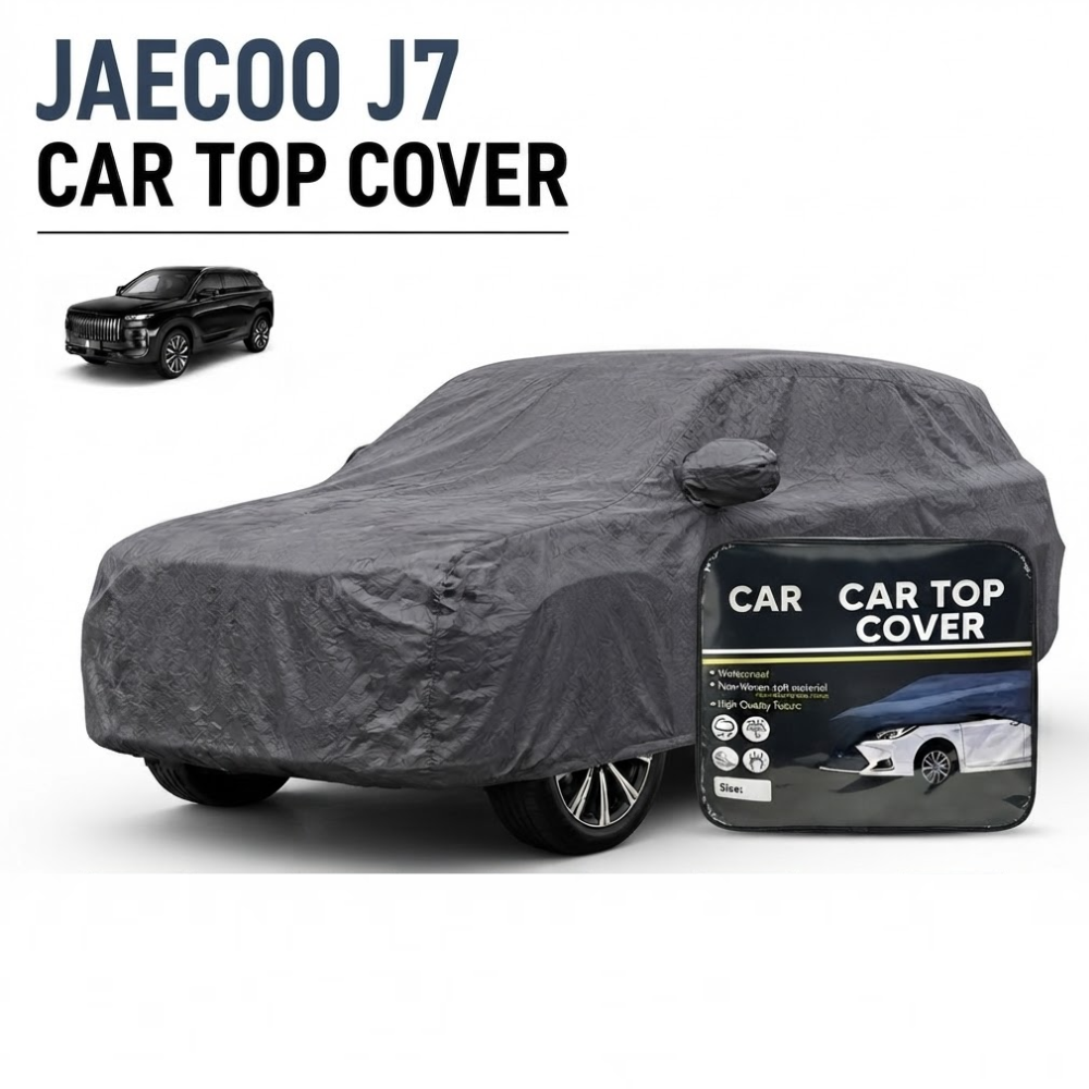 Gray waterproof non-woven car top cover with elastic hem and cinch straps