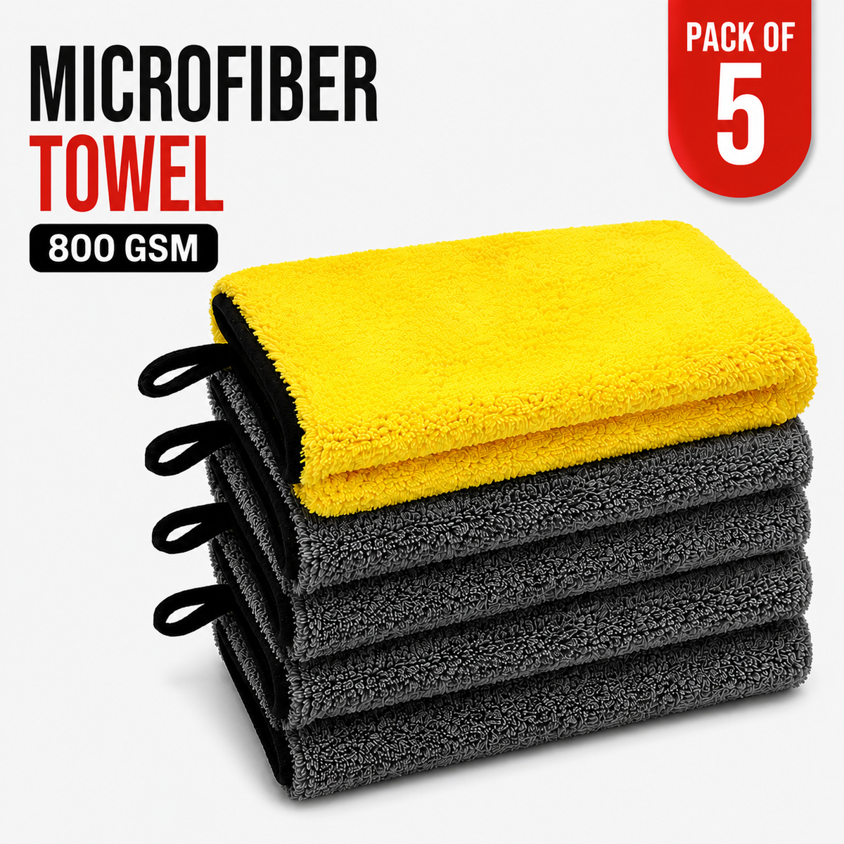 Microfiber cleaning towels, yellow and dark gray, 40x40 cm, pack of 5, Edgeless microfiber towel with no stitched border for scratch-free cleaning.