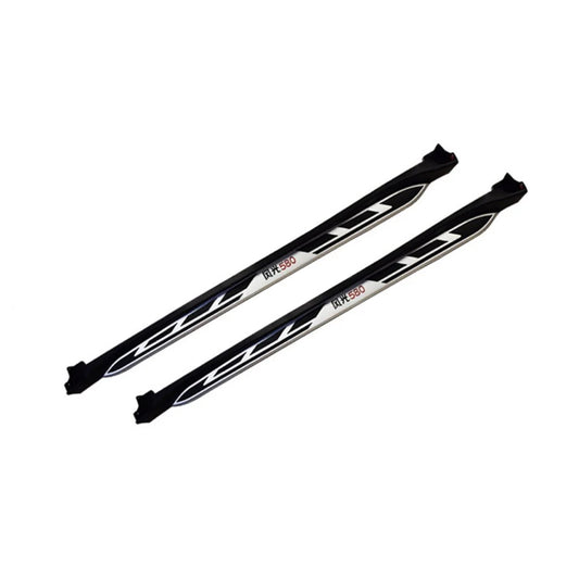 Side step running boards, black with chrome accents and silver striped tread, pair