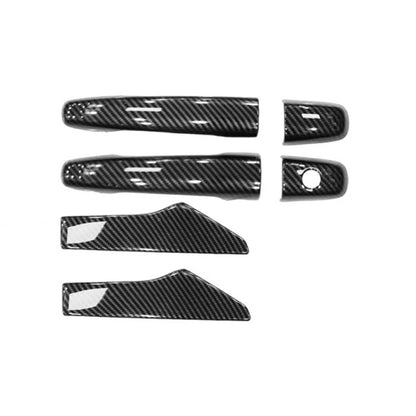 Carbon-fiber patterned door handle cover set with keyhole cutouts