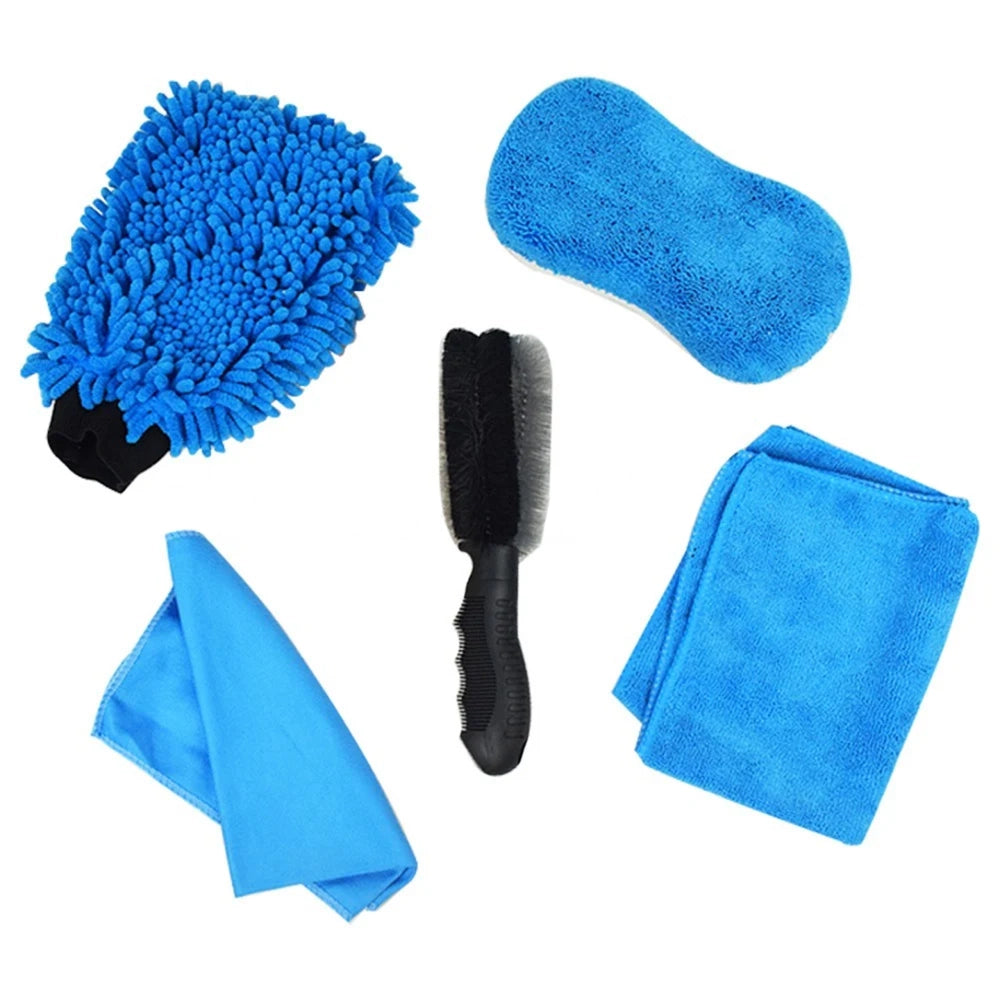 5PCS Car Wash Cleaning Microfiber Kit Blue