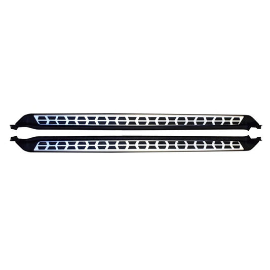 Pair of black side step bars with blue grid inserts